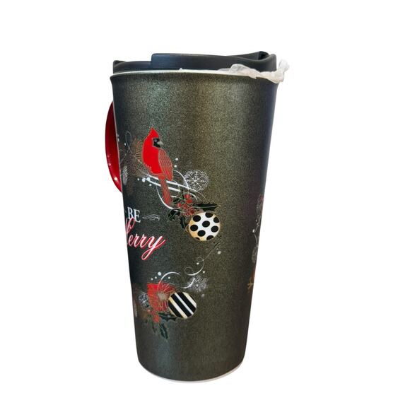 Cypress Home Ceramic Travel Coffee Latte Tea Mug BE MERRY Christmas Cardinal 17 - Picture 7 of 10